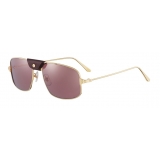 Cartier - Rectangular - Brushed Golden Metal Burgundy Lenses - Santos de Cartier - Sunglasses - Cartier Eyewear