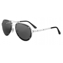Cartier - Aviator – Brushed Platinum Metal Gray Lenses - Santos de Cartier - Sunglasses - Cartier Eyewear