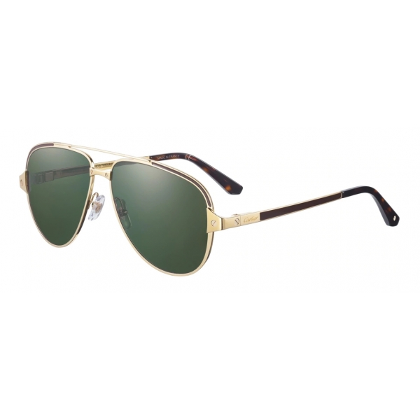 Cartier - Aviator - Brushed Golden Metal Polarised Green Lenses - Santos de Cartier - Sunglasses - Cartier Eyewear