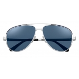 Cartier - Aviator - Brushed Platinum Metal Polarised Blue Lenses - Santos de Cartier - Sunglasses - Cartier Eyewear