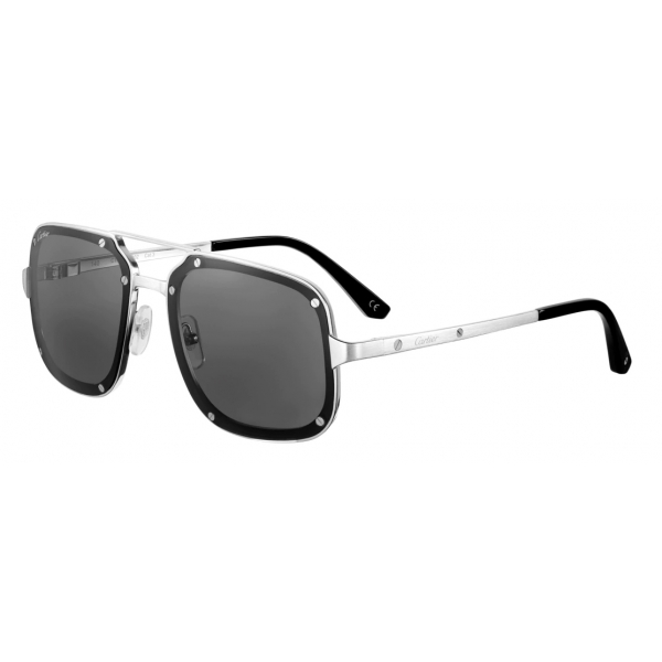 Cartier - Rectangular - Brushed Platinum Metal Gray Lenses - Santos de Cartier - Sunglasses - Cartier Eyewear