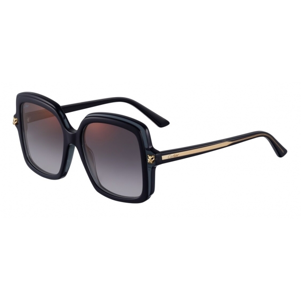 Cartier - Rectangular - Acetate Black Gray Lenses Gold Flash - Panthère de Cartier - Sunglasses - Cartier Eyewear