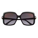 Cartier - Rettangolari - Acetato Nero Lenti Grigie Flash Oro - Panthère de Cartier - Occhiali da Sole - Cartier Eyewear