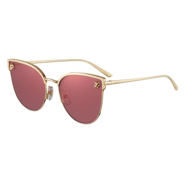 Cartier - Cat Eye - Brushed Golden Metal Pink Lenses - Panthère de Cartier - Sunglasses - Cartier Eyewear