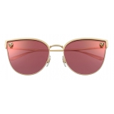 Cartier - Cat Eye - Brushed Golden Metal Pink Lenses - Panthère de Cartier - Sunglasses - Cartier Eyewear