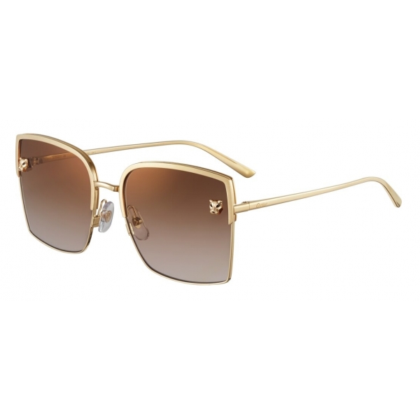 Cartier - Rectangular - Brushed Golden Metal Brown Lenses - Panthère de Cartier - Sunglasses - Cartier Eyewear