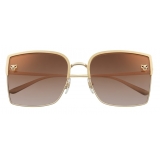 Cartier - Rectangular - Brushed Golden Metal Brown Lenses - Panthère de Cartier - Sunglasses - Cartier Eyewear