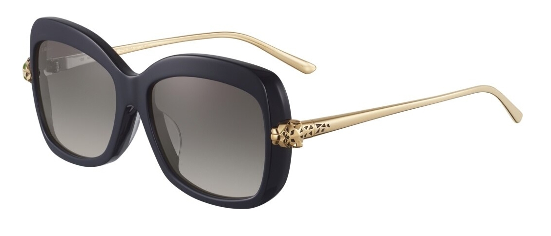 CRESW00609 - Panthère de Cartier Sunglasses - Black composite, grey lenses  with golden flash - Cartier