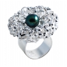 Ab Ove - Anello Rotondo in Argento con Perla River Nera - Collezione Intreccio - Anello Artigianale - Alta Qualità Luxury