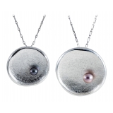 Ab Ove - Round Flat Little Pendant in Silver with River Pearl - Venus Collection - Handcrafted Earrings - High Quality Luxury