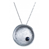 Ab Ove - Round Flat Big Pendant in Silver with River Pearl - Venus Collection - Handcrafted Earrings - High Quality Luxury