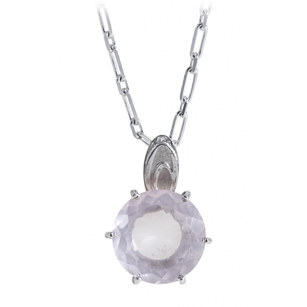 Ab Ove - Pendant in Silver with with Pink Quartz Stone ct 20 - Iris Collection - Handcrafted Necklace - High Quality Luxury