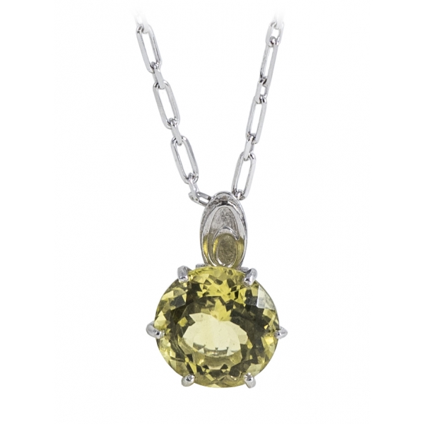 Ab Ove - Pendant in Silver with with Lemon Quartz Stone ct 20 - Iris Collection - Handcrafted Necklace - High Quality Luxury