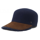 Doria 1905 - Pony - Baseball Cap Night Blue Cognac Blue - Accessories - Handmade Artisan Italian Cap