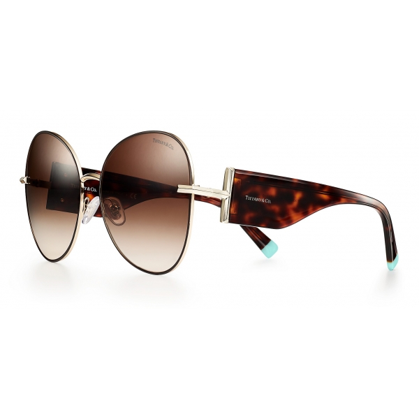 Tiffany & Co. - Occhiale da Sole Butterfly Oversize - Oro Nero Marroni - Collezione Tiffany T - Tiffany & Co. Eyewear