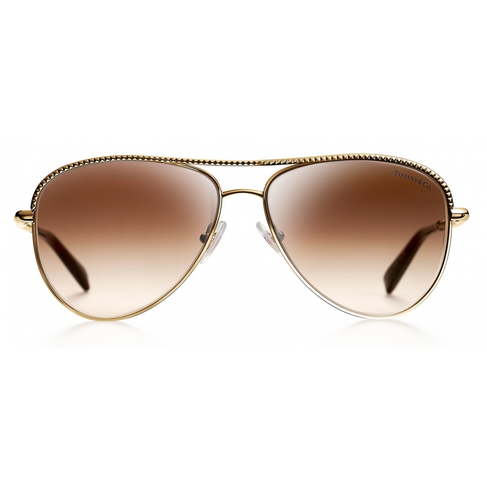 Tiffany & Co. Pilot Sunglasses Gold Brown Tiffany Diamond Point