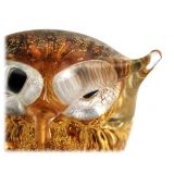 Ars Cenedese Murano - Bollinato Owl 24k Gold - Amber - Handcrafted Venetian Vase Handmade by Venetian Glassmasters - Luxury