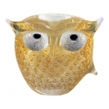 Ars Cenedese Murano - Bollinato Owl 24k Gold - White - Handcrafted Venetian Vase Handmade by Venetian Glassmasters - Luxury