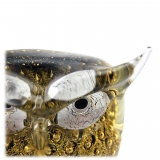 Ars Cenedese Murano - Bollinato Owl 24k Gold - Black - Handcrafted Venetian Vase Handmade by Venetian Glassmasters - Luxury