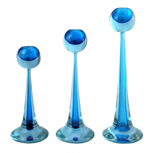 Ars Cenedese Murano - Set of Sommerso Candlesticks - Bicolor Blue - Candlesticks Handmade by Venetian Glassmasters - Luxury