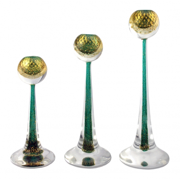Ars Cenedese Murano - Set of Sommerso Candlesticks - Bollinato Gold - Candlesticks Handmade by Venetian Glassmasters - Luxury
