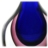 Ars Cenedese Murano - Sommerso Bottle - Ruby Blue - Handcrafted Venetian Vase Handmade by Venetian Glassmasters - Luxury