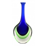 Ars Cenedese Murano - Sommerso Bottle - Blue Green - Handcrafted Venetian Vase Handmade by Venetian Glassmasters - Luxury