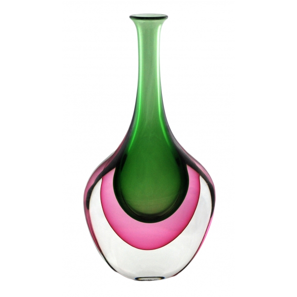 Ars Cenedese Murano - Sommerso Bottle - Green - Handcrafted Venetian Vase Handmade by Venetian Glassmasters - Luxury