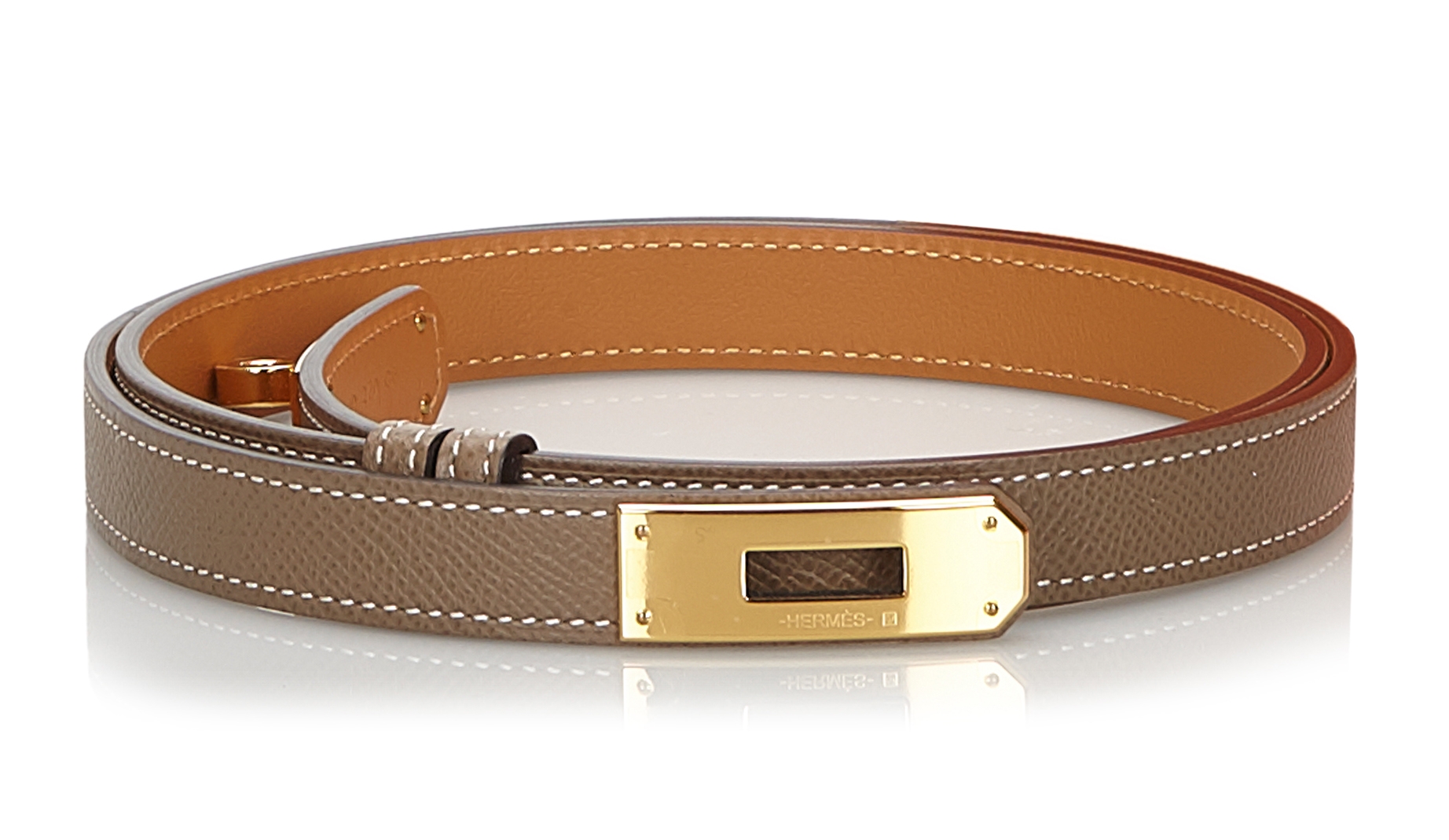 Hermès - Authenticated Kelly Belt - Leather Gold Plain For Woman, Never Worn