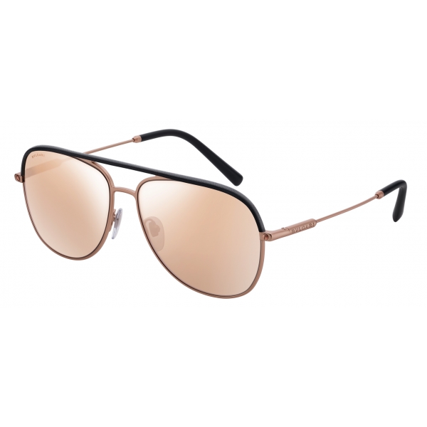 Bulgari - Diagono - Aviator Metal Sunglasses with Leather Inserts - Rose Gold - Diagono Collection - Bulgari Eyewear