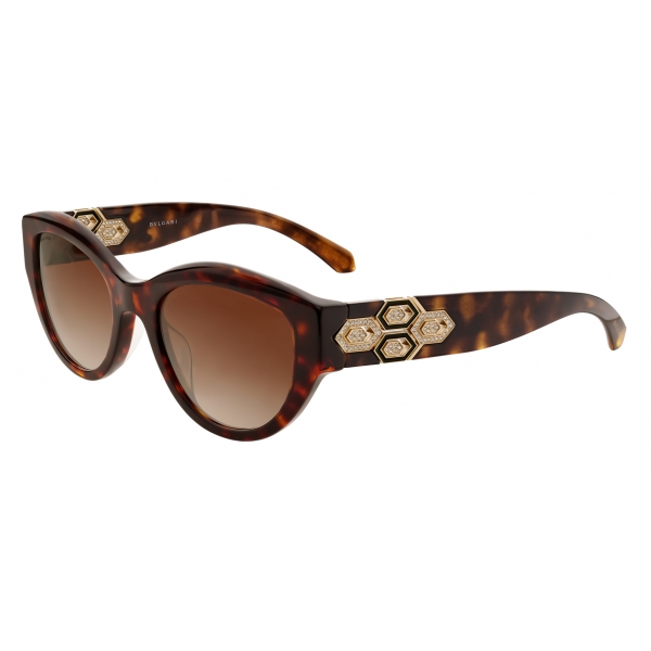 Bulgari - Serpenti - Cat Eye Sunglasses with Décor and Crystals - Dark Havana - Serpenti Collection - Bulgari Eyewear