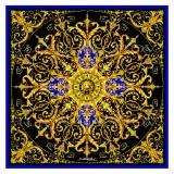 Ilian Rachov - Rosone Nero e Oro Silk Scarf - Baroque - Foulard in Seta - Alta Qualità Luxury