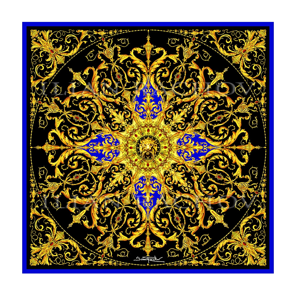 Ilian Rachov - Black and Gold Rosone Silk Scarf - Baroque - Silk Foulard -  Luxury High Quality