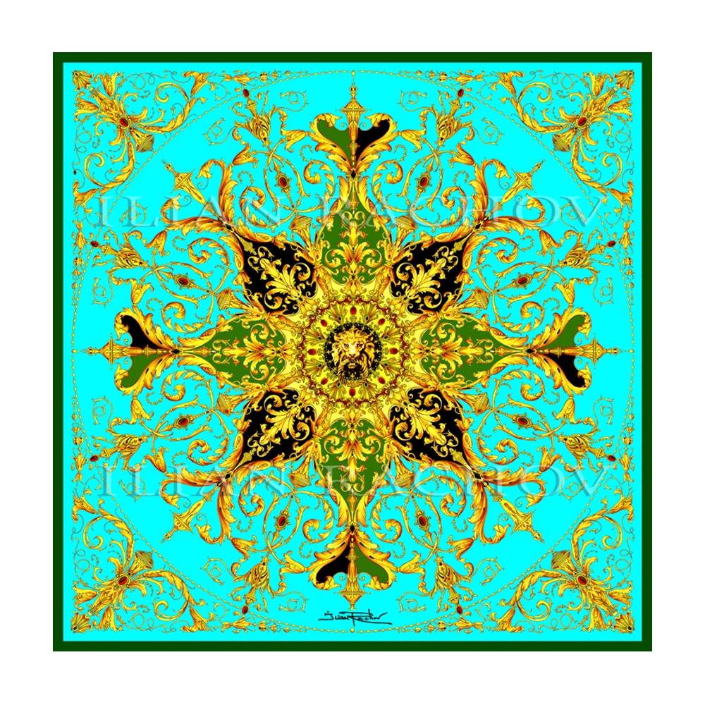 Ilian Rachov - Turquoise Rosone Silk Scarf - Baroque - Silk Foulard -  Luxury High Quality