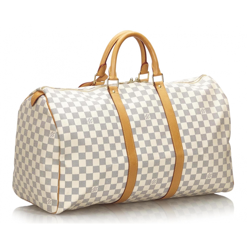 Louis Vuitton Vintage - Damier Azur Keepall 50 Bag - Bianco Avorio Blu - Borsa in Pelle Damier ...