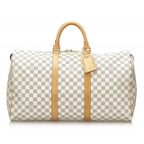 Louis Vuitton Vintage - Damier Azur Keepall 50 Bag - White Ivory Blue - Damier Leather Handbag - Luxury High Quality