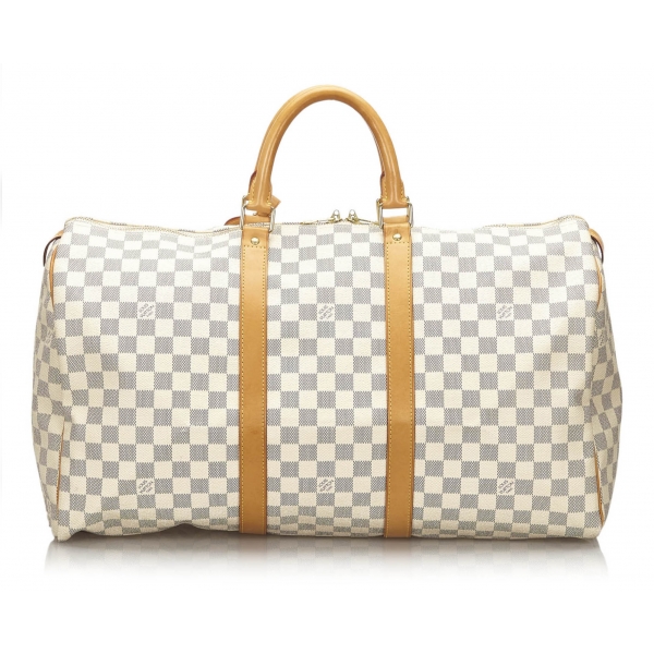 Louis Vuitton Vintage - Damier Azur Keepall 50 Bag - Bianco Avorio Blu - Borsa in Pelle Damier - Alta Qualità Luxury