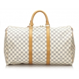 Louis Vuitton Vintage - Damier Azur Keepall 50 Bag - White Ivory Blue - Damier Leather Handbag - Luxury High Quality
