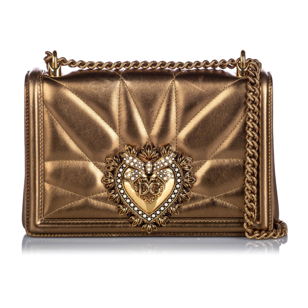 Dolce & Gabbana Vintage - Metallic Leather Devotion Crossbody Bag - Gold - Leather Handbag ...