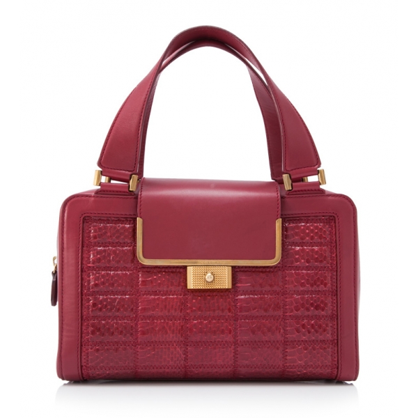Jimmy Choo Vintage - Leather Handbag - Red - Python Leather Handbag ...