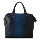 Bottega Veneta Vintage - Goatskin Madras Sfumato Brera Bag - Black Blue - Leather and Goatskin Handbag - Luxury High Quality