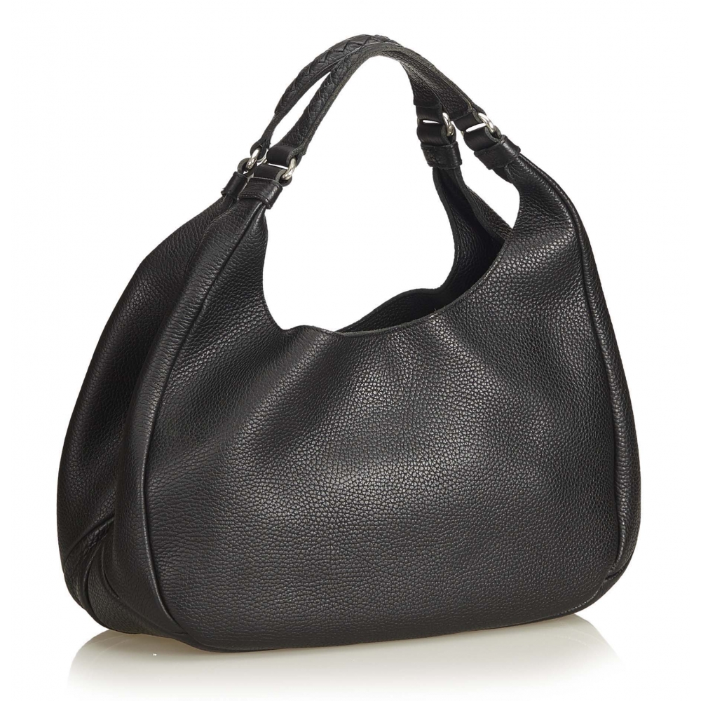 Bottega Veneta Vintage - Leather Hobo Bag - Black - Leather Handbag ...