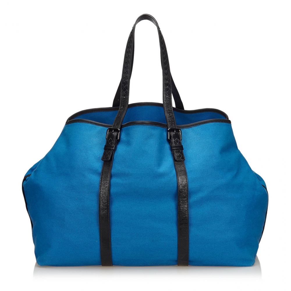 Bottega Veneta Vintage - Canvas Weekender Bag - Blue - Leather Handbag ...