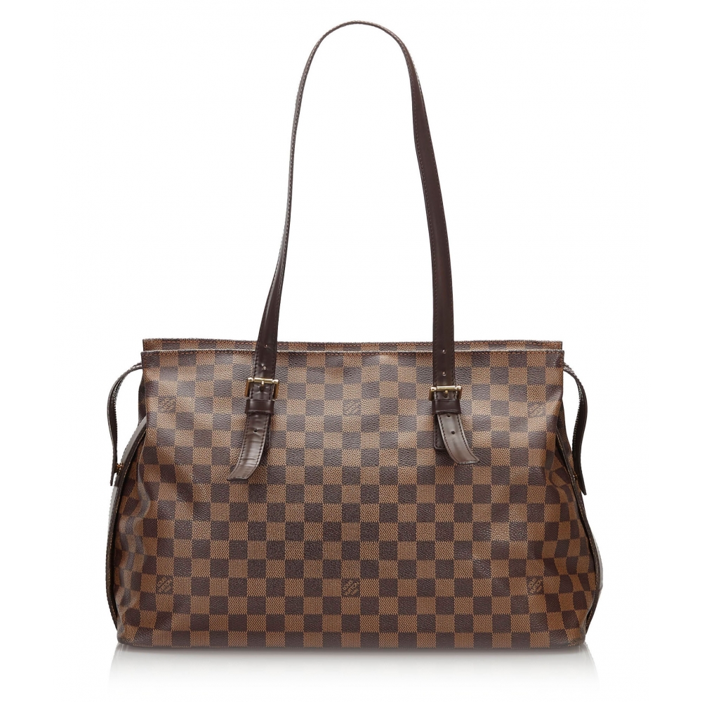 Louis Vuitton Chelsea Damier Ebene Shoulder Bag Tote Purse Brown Large LV Zip