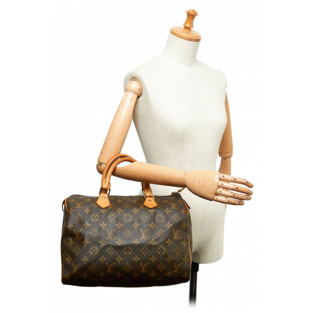 Louis Vuitton Speedy 30 Women's Authentic Pre Owned Custom Painted Handbag Dual Top Handles Brown, Red Luxury Monogram Canvas