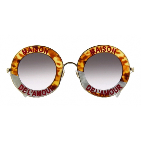 Gucci Round Frame Acetate Sunglasses Havana Gold Maison De L Amour Gucci Eyewear Avvenice