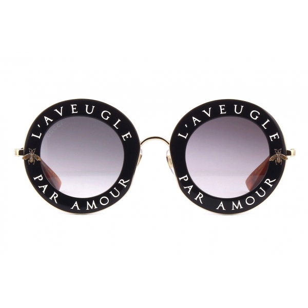 Gucci - Occhiali da Sole Rotondi in Acetato - Nero Oro - L'Aveugle Par Amour - Gucci Eyewear