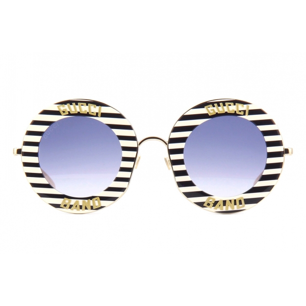 Gucci - Round Frame Acetate Sunglasses - Black White Gold - Gucci Band - Gucci Eyewear