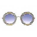 Gucci - Round Frame Acetate Sunglasses - Black White Gold - Gucci Band - Gucci Eyewear