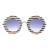 Gucci - Round Frame Acetate Sunglasses - Black White Gold - Gucci Band - Gucci Eyewear